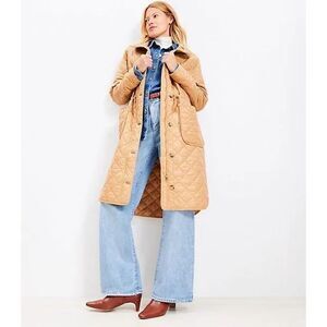 LOFT $190 Quilted Puffer Jacket in Perfect tan Camel Womens Large NEW